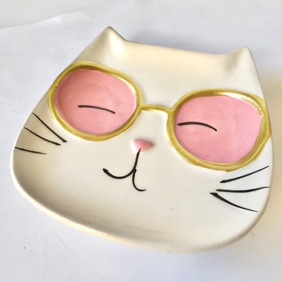 Ceramic Cat Trinket Dish Jewelry Tray Soap Dish Pink Blue Purple Cream Kitty - Picture 11 of 15